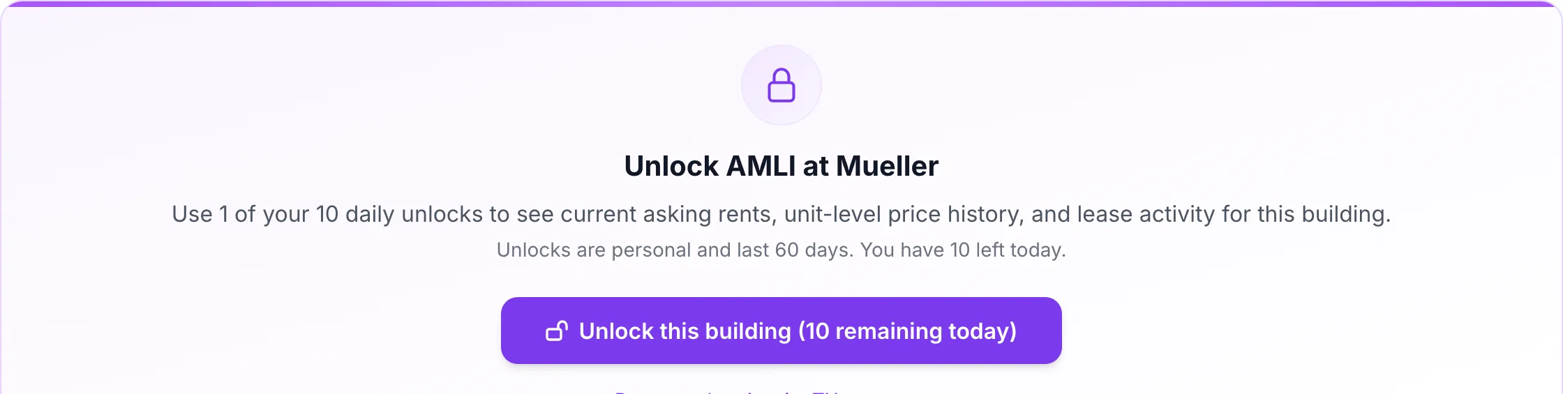 A members-only building as a Pro member sees it: an unlock button with 10 unlocks remaining today, each lasting 60 days.